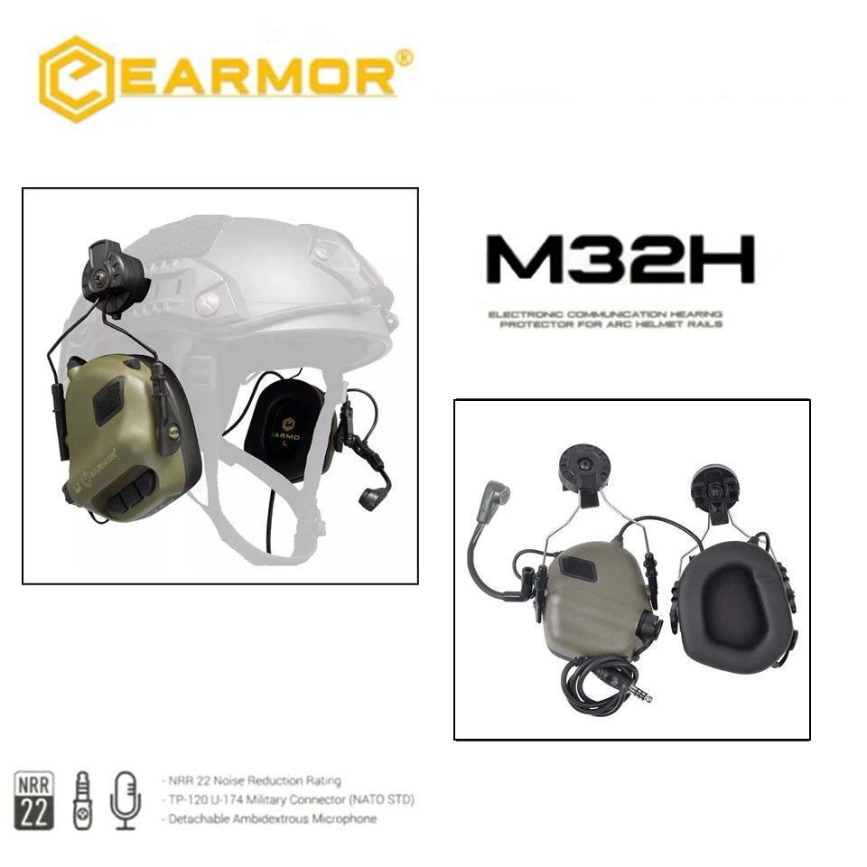 earmor m32h tactical communication hearing protector for fast mt helmets OPSMEN Earmor Tactical Headset M32H Noise Canceling Headphone – FMA Tactical Gear
